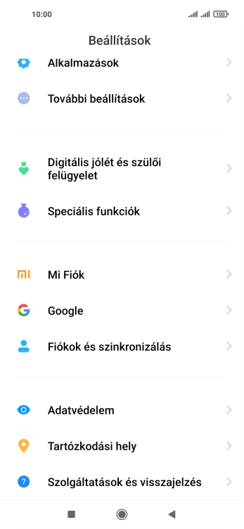 Válaszd a Fiókok és szinkronizálás lehetőséget.