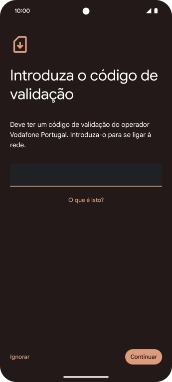 Introduza o código de confirmação enviado e prima Continuar.
