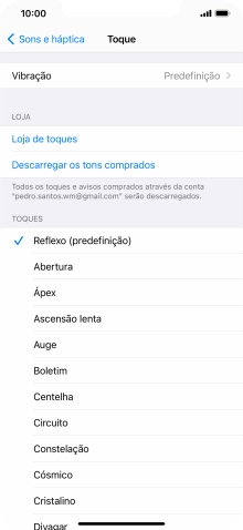 Prima os tons de toque pretendidos para os ouvir.