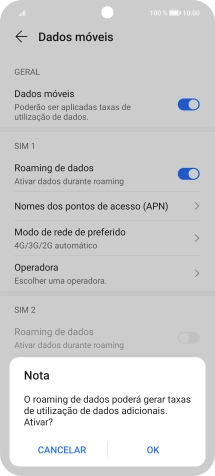 Se ativar a função, prima OK.