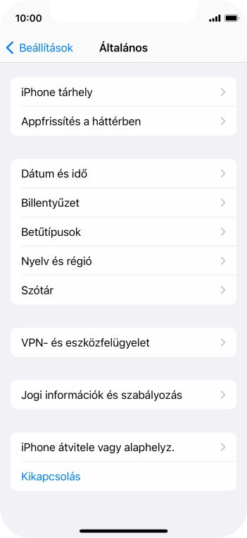 Válaszd az „iPhone átvitele vagy alaphelyz.” lehetőséget.