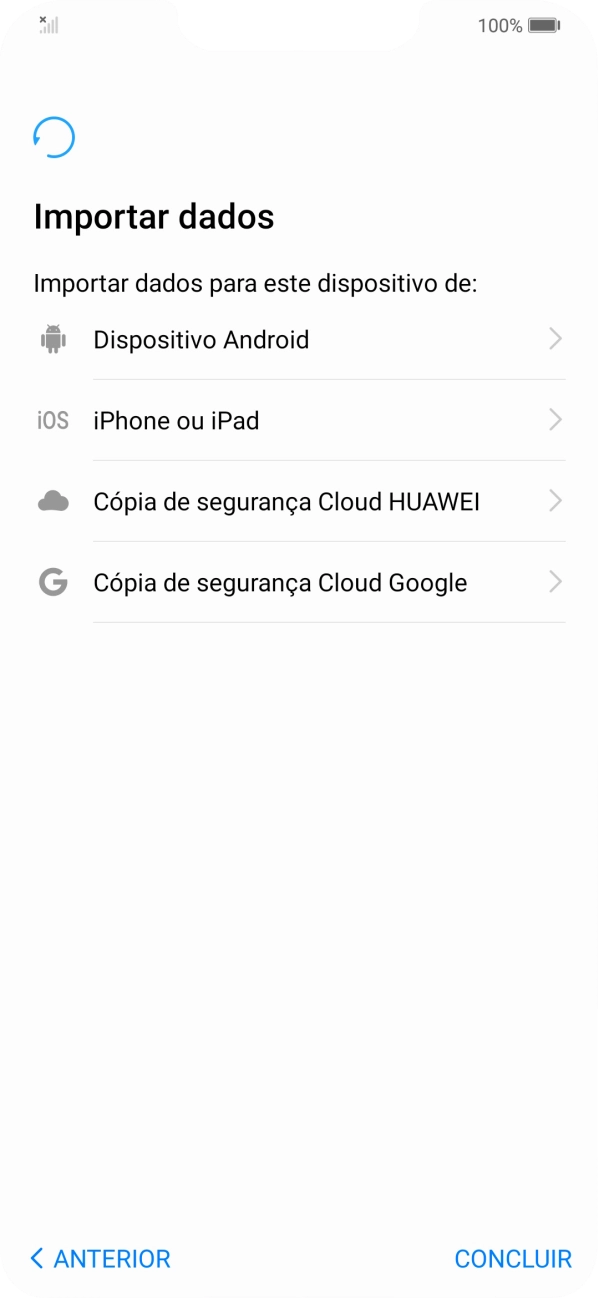 É possível transferir conteúdo de outro telefone quando o telefone for ativado antes da primeira utilização e quando o telefone tiver sido reiniciado. Quando esta imagem for mostrada no ecrã, o telefone está pronto para transferir conteúdo de outro telefone.