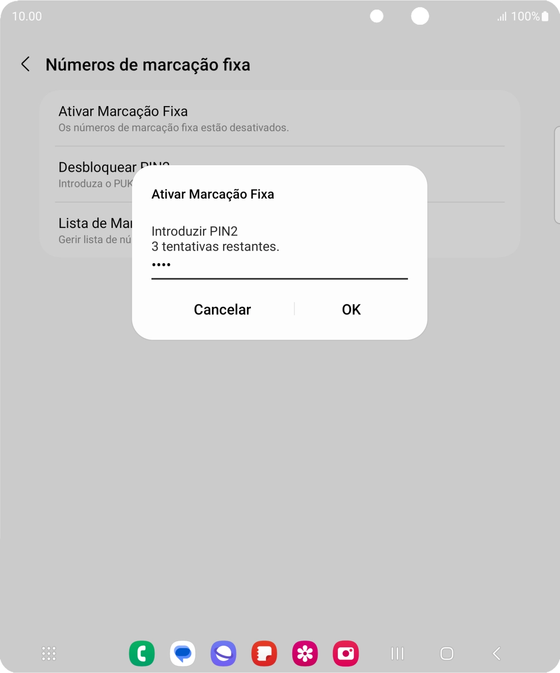 Introduza o código PIN2 e prima OK.
