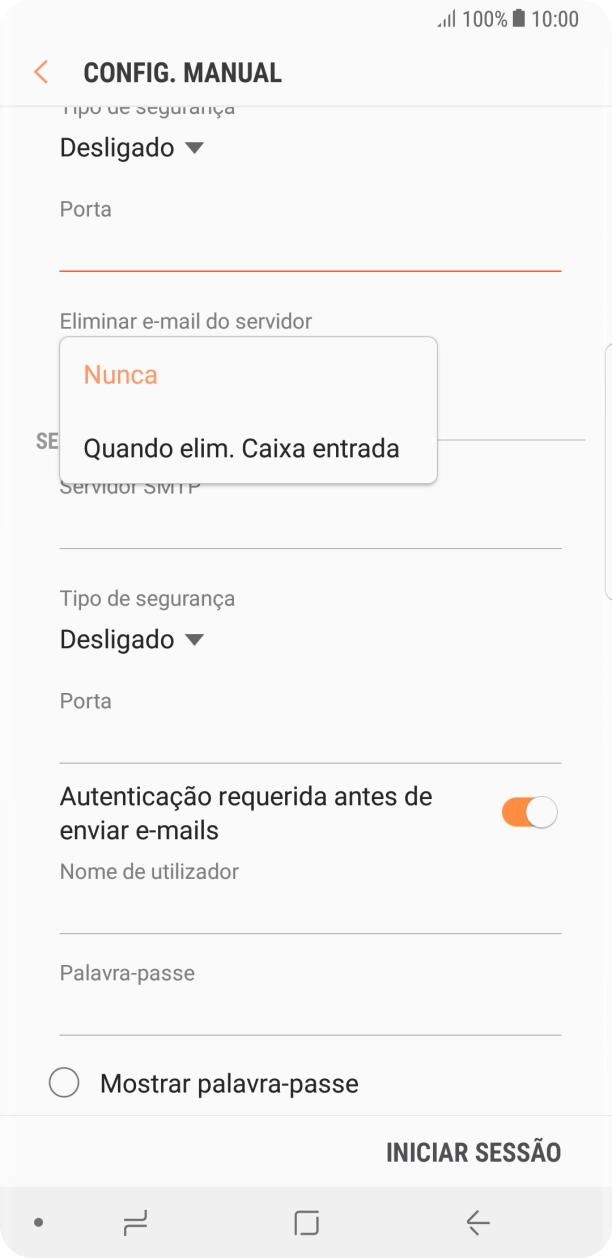 Prima Nunca para manter os e-mails no servidor quando estes são apagados no telefone.