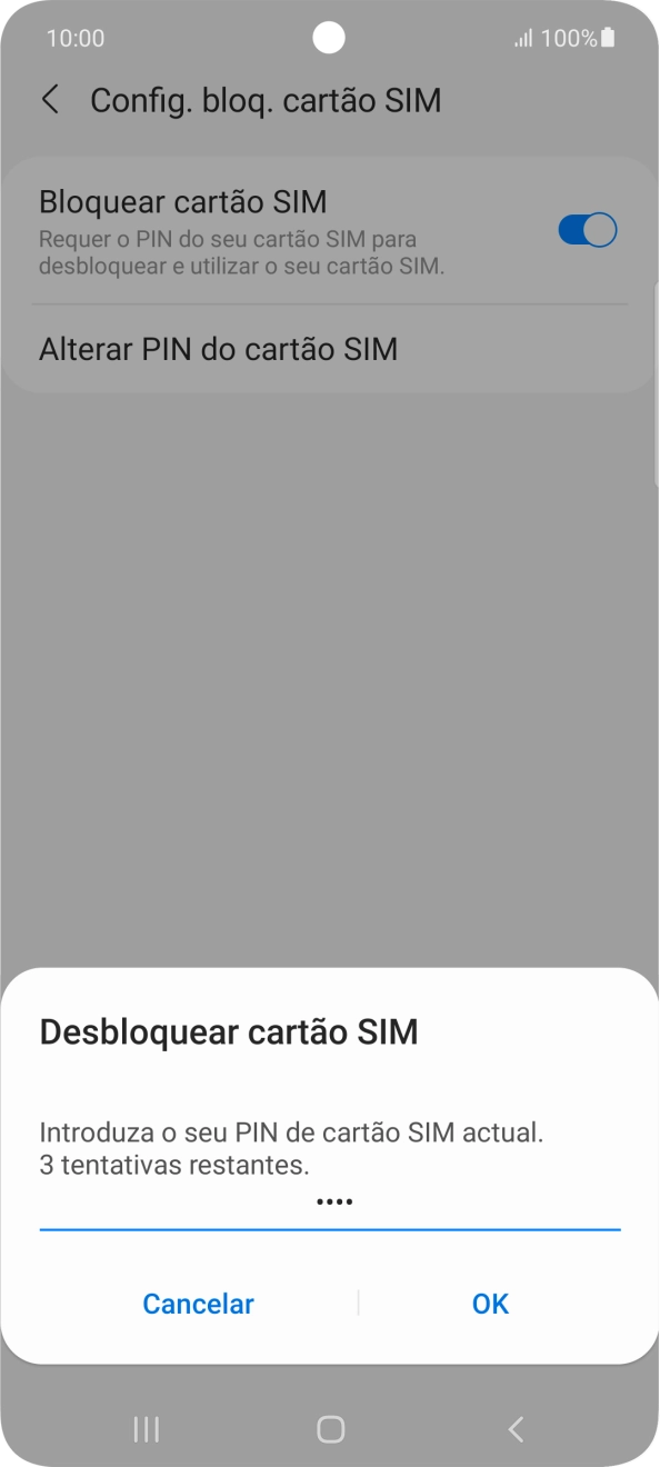 Introduza o seu código PIN e prima OK.