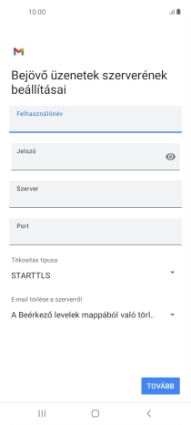 Kattints a „Szerver” alatti mezőre, és írd be az e-mail szolgáltatód bejövő szerverének a nevét.
