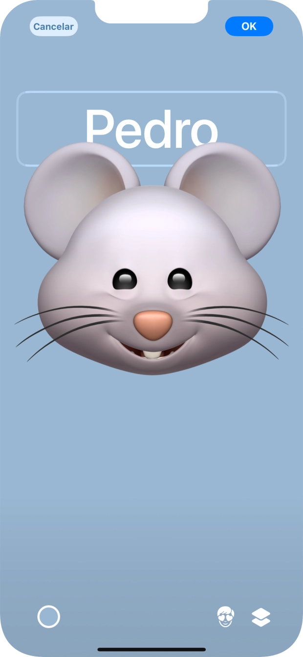 Prima o campo do nome e siga as indicações no ecrã para escolher o tipo de letra e cor para o seu nome no cartaz de contacto.