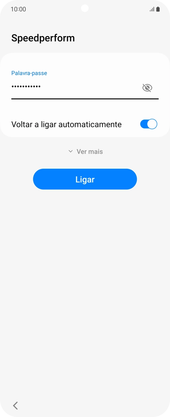 Introduza a password da rede Wi-Fi e prima Ligar.