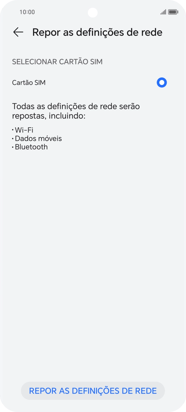 Prima REPOR AS DEFINIÇÕES DE REDE.