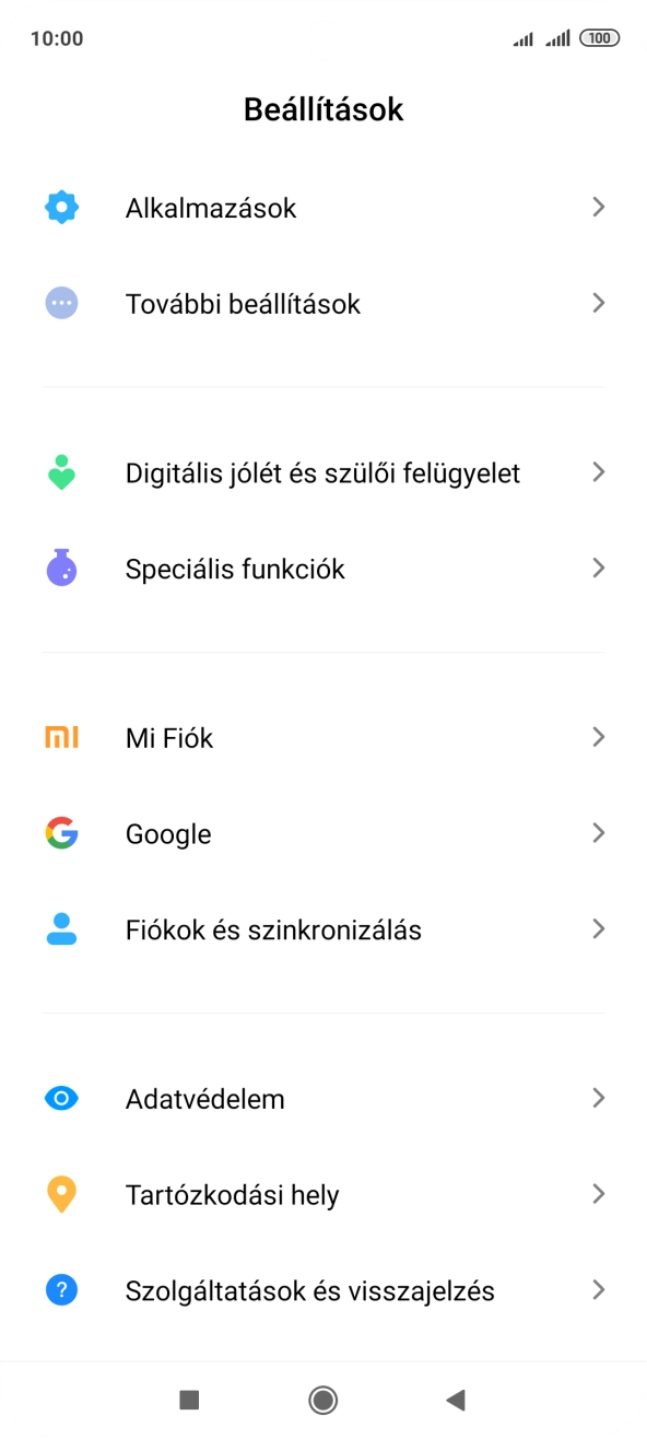 Válaszd a Fiókok és szinkronizálás lehetőséget.