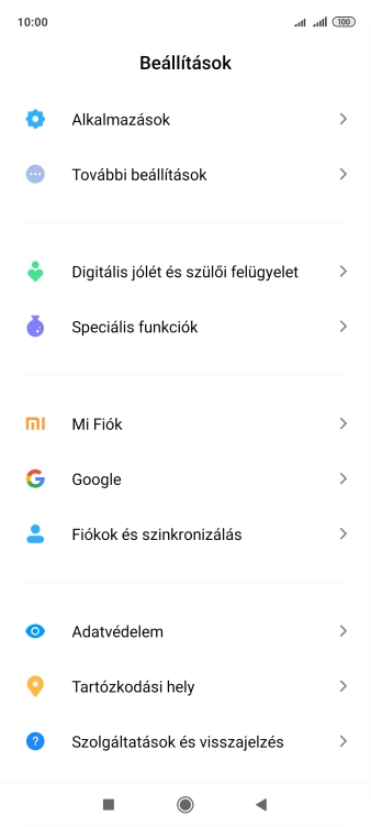Válaszd a Fiókok és szinkronizálás lehetőséget.