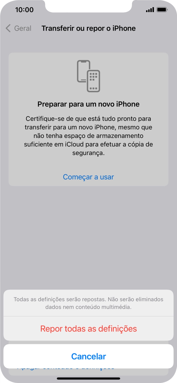 Prima Repor todas as definições.