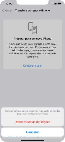 Prima Repor todas as definições.