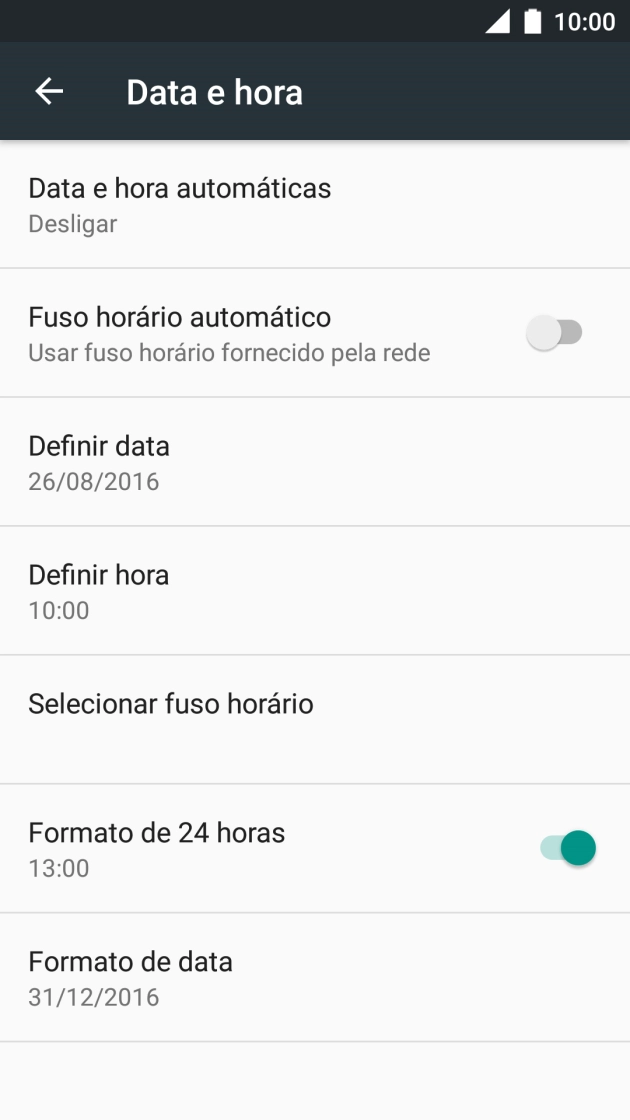 Prima Data e hora automáticas para ativar a função.