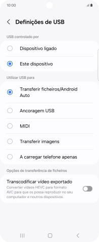 Prima Transferir ficheiros/Android Auto.