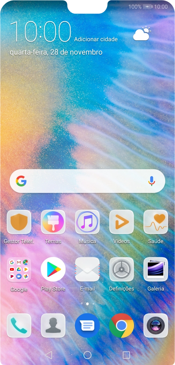 Quando o ícone de bateria em carregamento for mostrado no ecrã, a bateria está em carregamento.