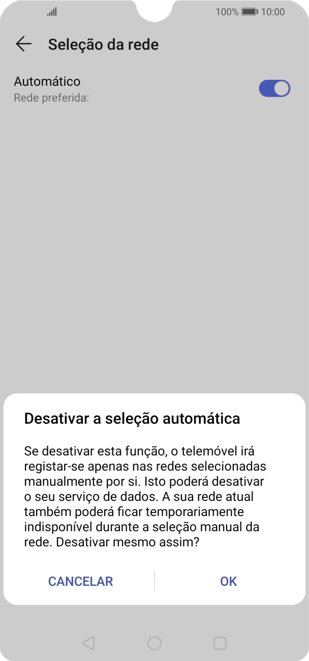 Prima OK e aguarde enquanto o telefone procura as redes.