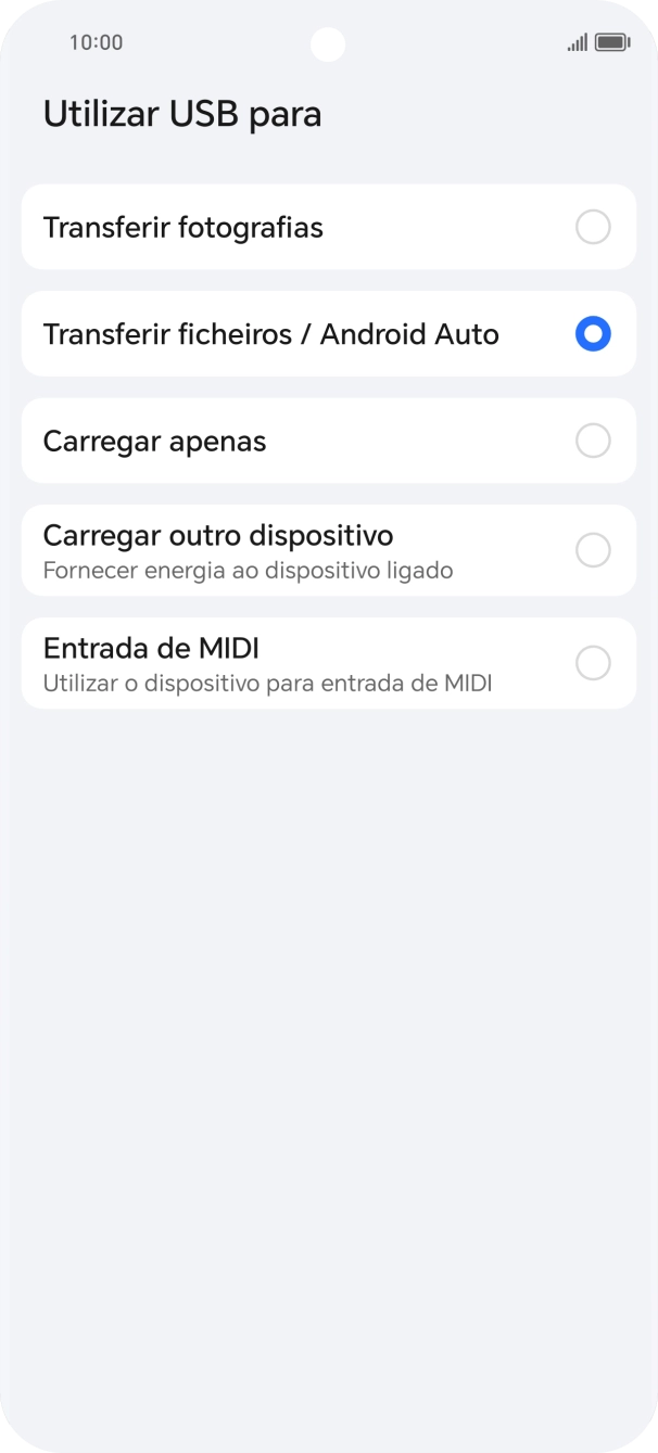Prima Transferir ficheiros / Android Auto.