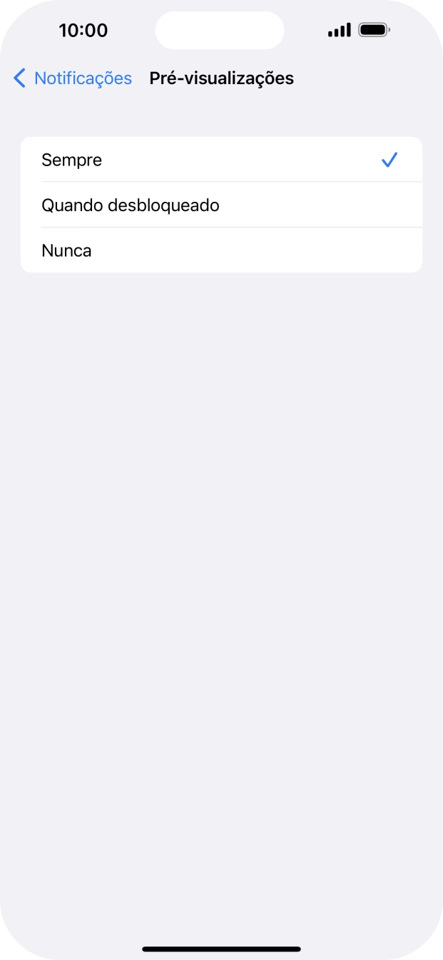 Para escolher a pré-visualização de notificações no ecrã bloqueado, prima Sempre.