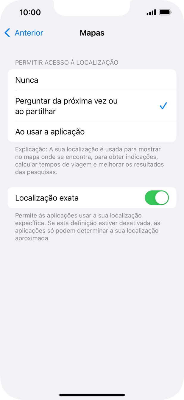 Prima a definição pretendida para ativar ou desativar a função.