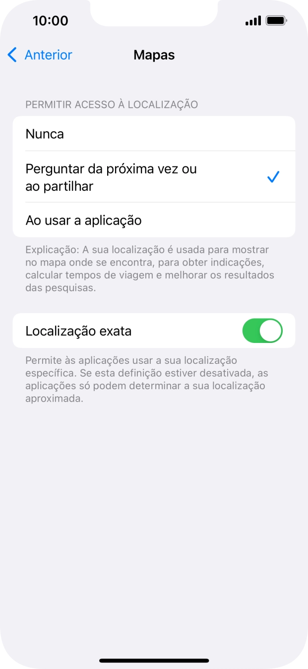 Prima a definição pretendida para ativar ou desativar a função.