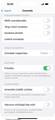 Kattints az „MMS-üzenetkezelés” melletti csúszkára a funkció bekapcsolásához.
