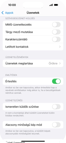 Kattints az „MMS-üzenetkezelés” melletti csúszkára a funkció bekapcsolásához.