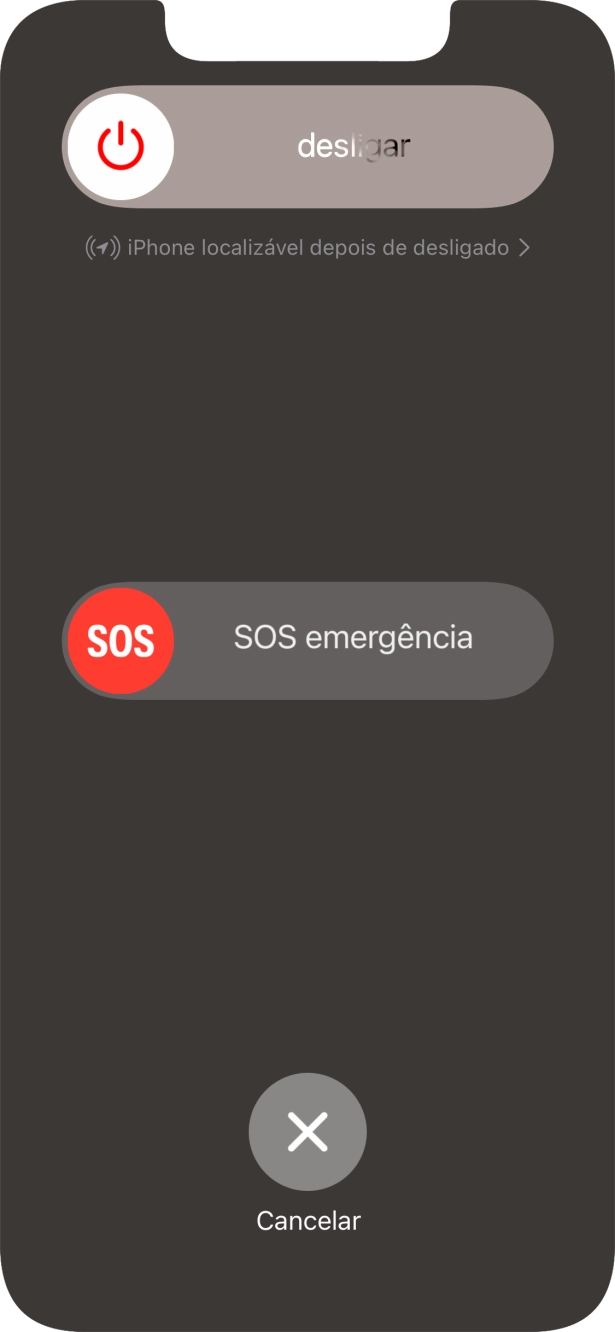 Prima o ícone para desligar e arraste-o para a direita.