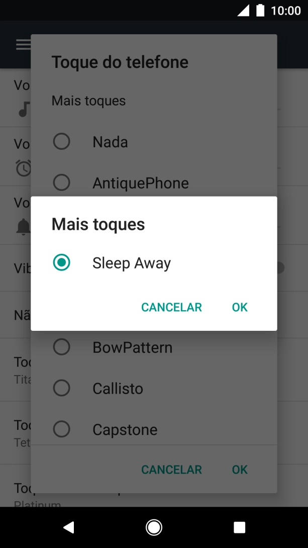 Quando tiver encontrado o tom de toque que pretende, prima OK.