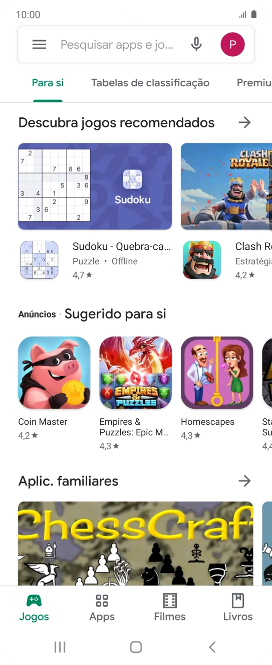 Deslize o dedo sobre o ecrã da esquerda para a direita.