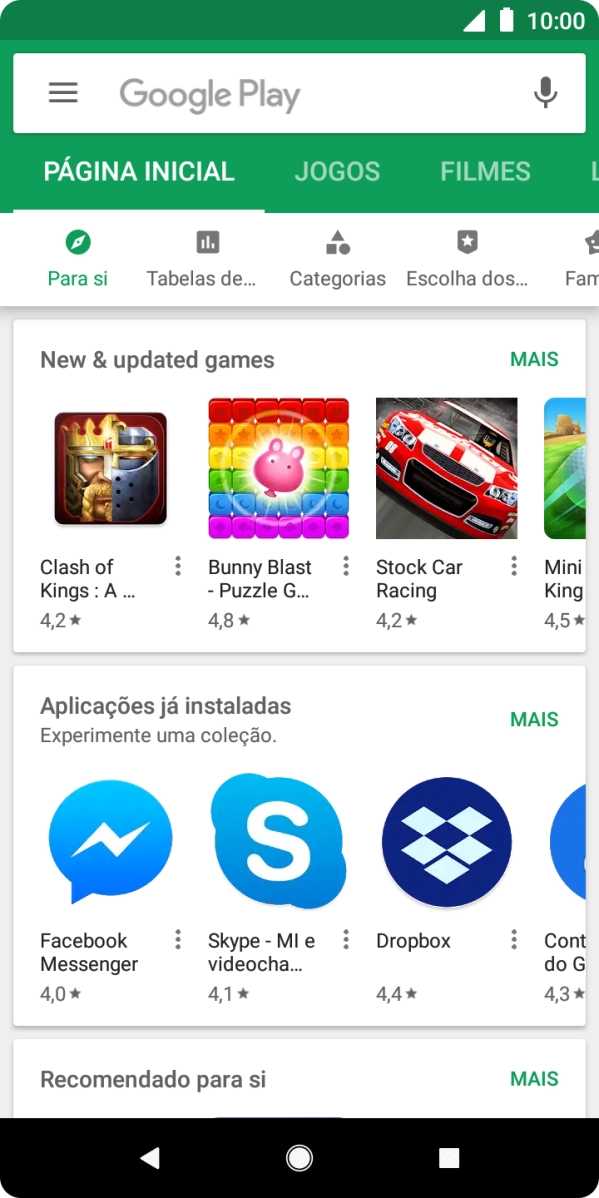 Deslize o dedo sobre o ecrã da esquerda para a direita.