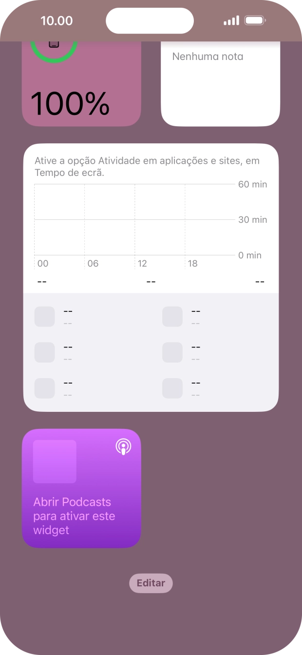 Mantenha premido o widget pretendido até aparecer um menu no ecrã.