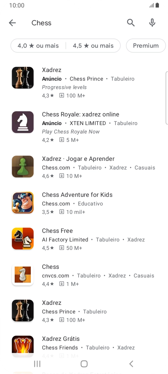 Prima a app pretendida.