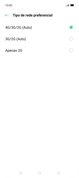 Prima o tipo de rede pretendido.
