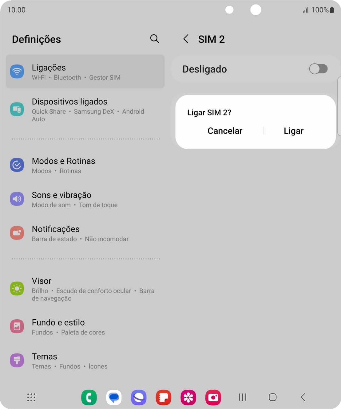Para ativar o cartão SIM, prima Ligar.