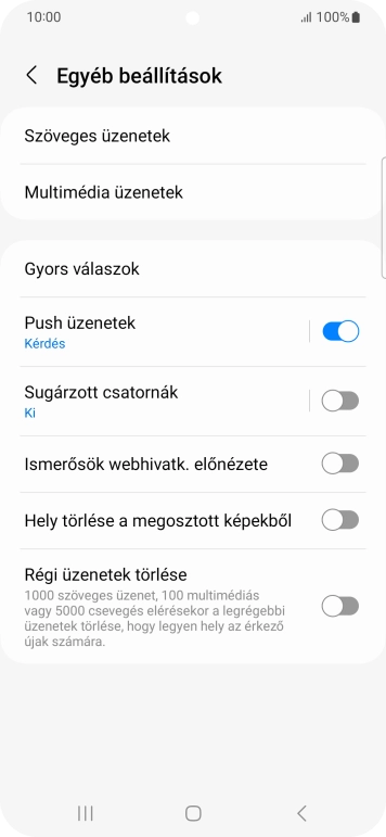 Válaszd a Szöveges üzenetek lehetőséget.