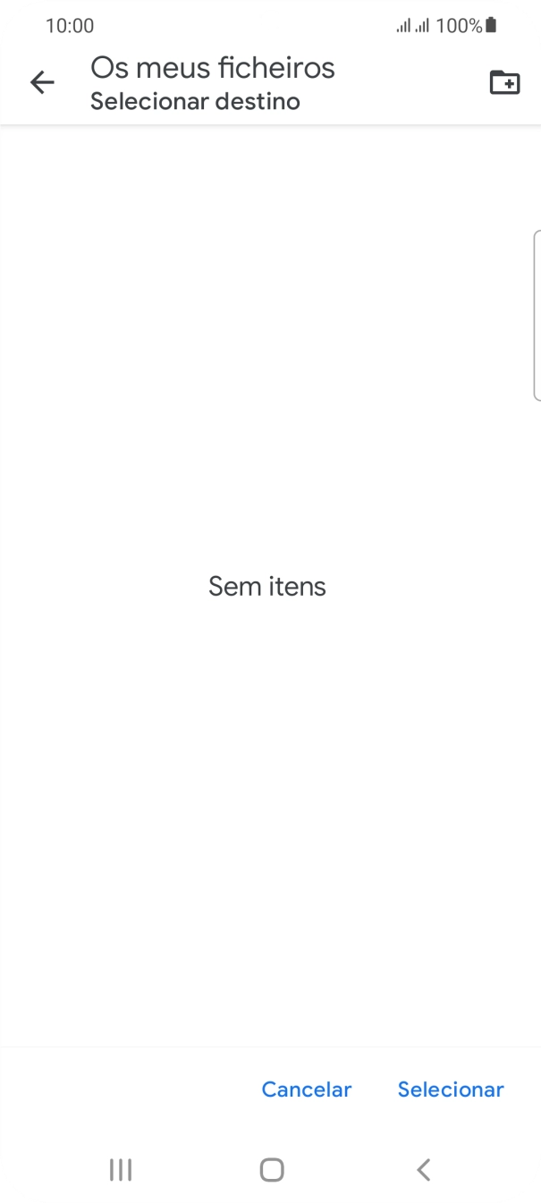 Se quiser criar uma nova pasta, prima o ícone de nova pasta e siga as indicações no ecrã para criar uma nova pasta.