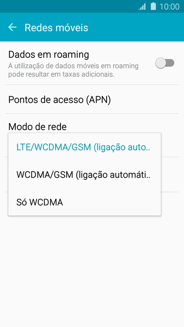 Prima o tipo de rede pretendido.