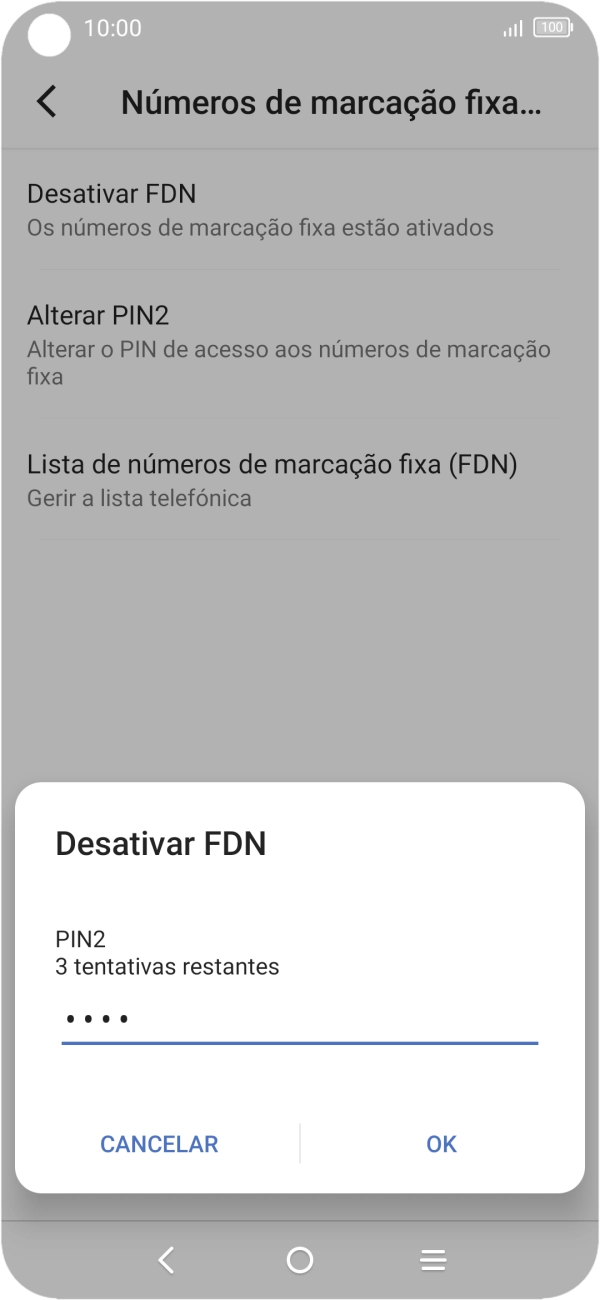 Introduza o código PIN2 e prima OK.