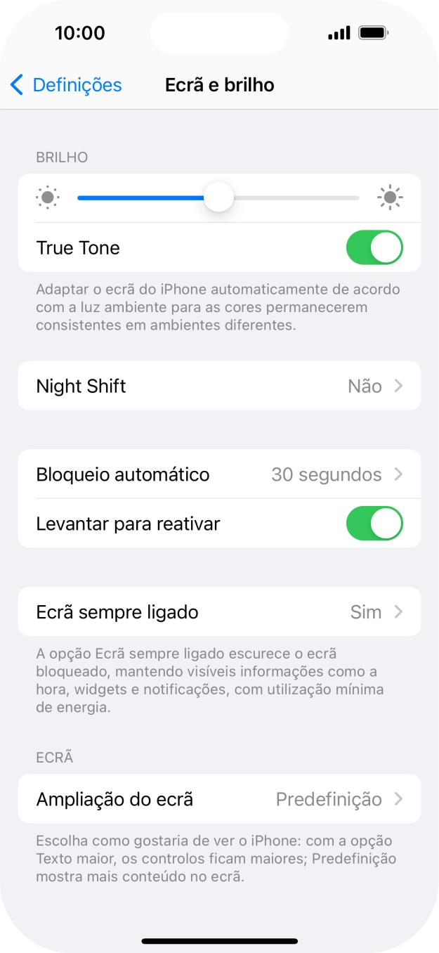 Prima Ecrã sempre ligado.