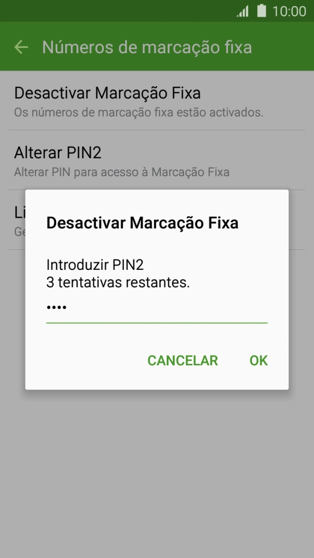 Introduza o código PIN2 e prima OK.