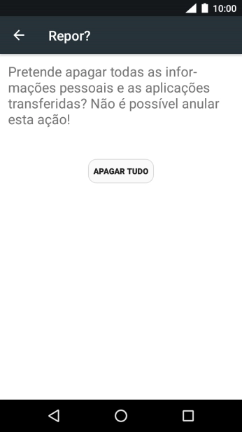 Prima APAGAR TUDO. Aguarde um momento enquanto o telefone restabelece as definições originais. Siga as indicações no ecrã para configurar o telefone de modo que este fique pronto a ser utilizado.