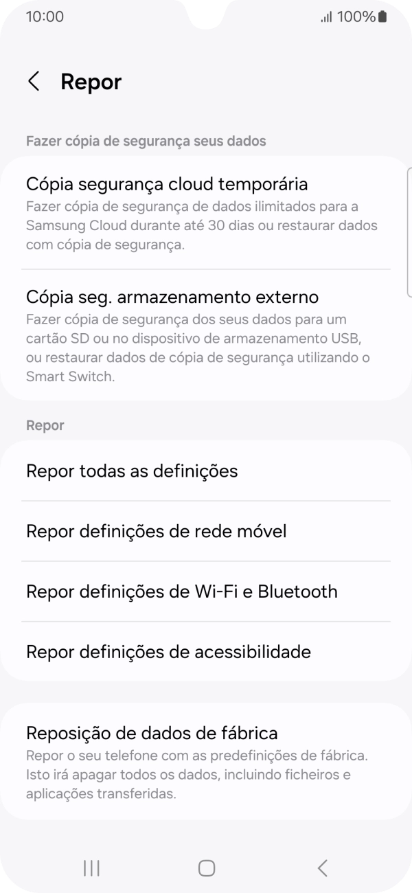 Prima Repor definições de rede móvel.
