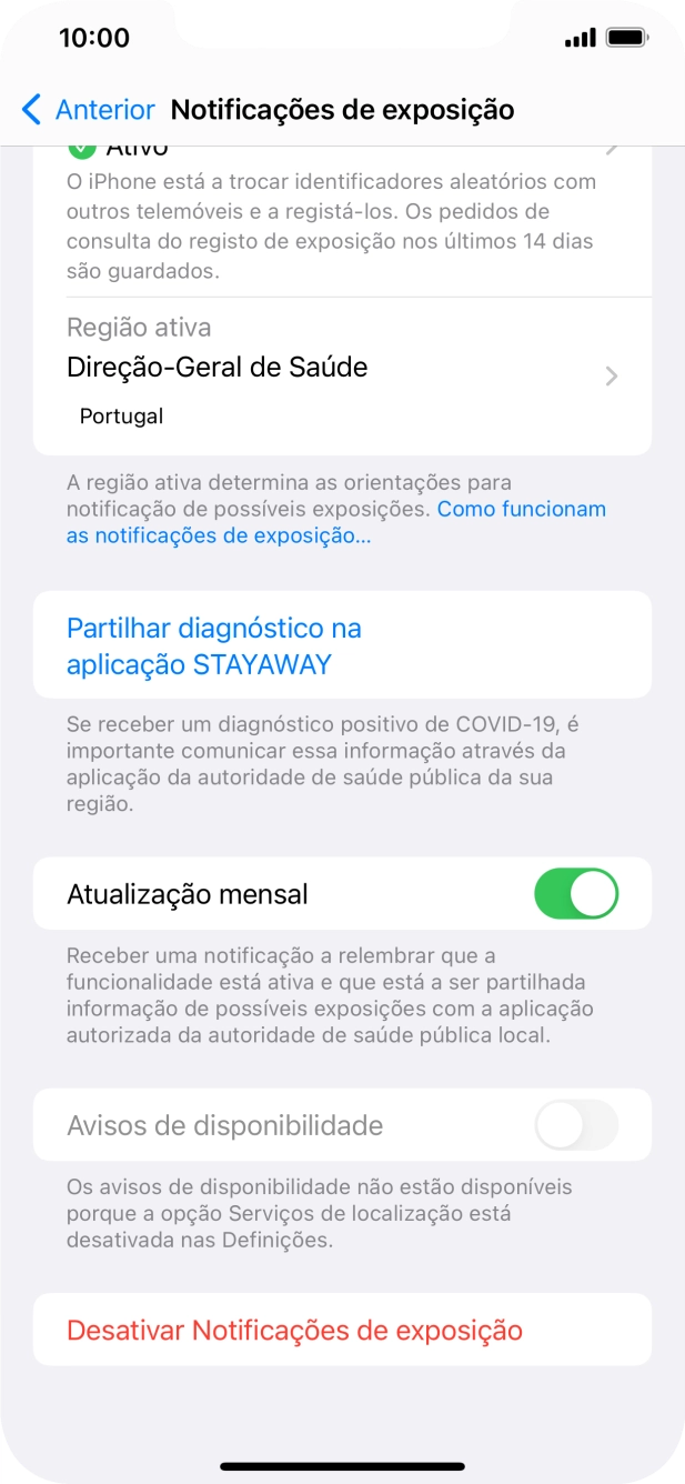 Prima Desativar Notificações de exposição.