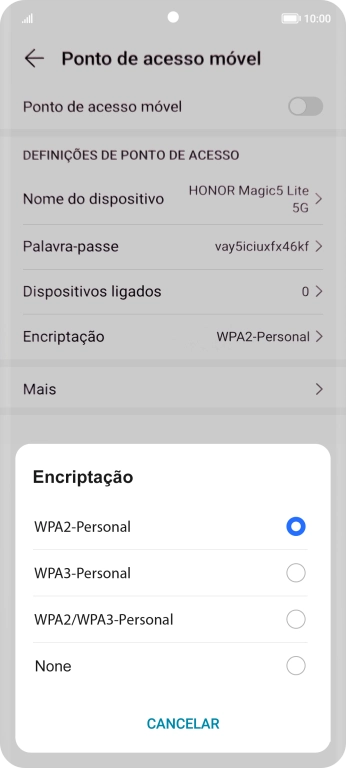 Prima WPA3-Personal para proteger o hotspot Wi-Fi com uma password.