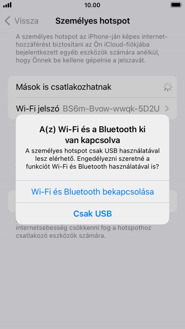 Amennyiben ki van kapcsolva a Wi-Fi, válaszd a Wi-Fi és Bluetooth bekapcsolása lehetőséget.