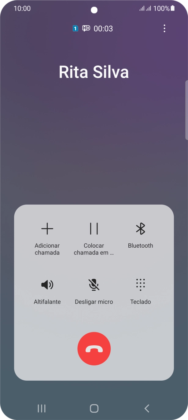 Prima o ícone para terminar a chamada.