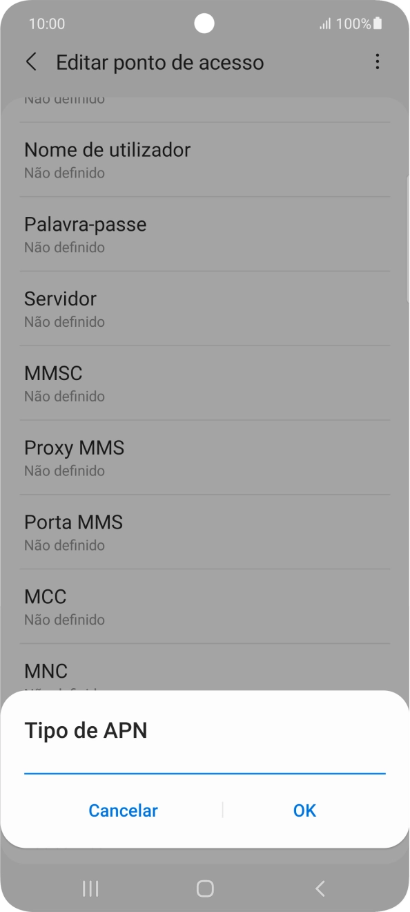 Introduza default e prima OK.