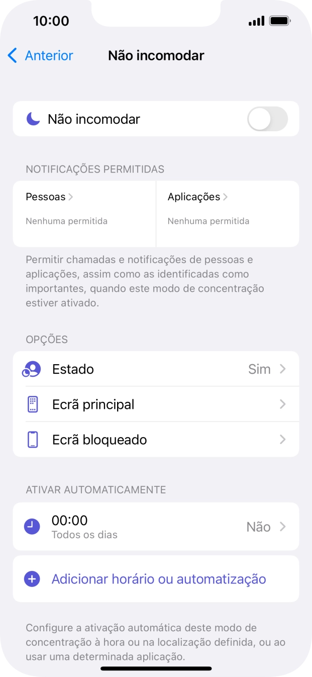 Prima Pessoas e siga as indicações no ecrã para escolher quais os contactos de que pretende receber chamadas e notificações, enquanto a função “Não incomodar” está ativada.