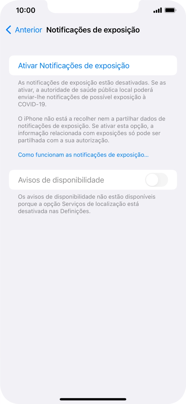 Prima Ativar Notificações de exposição.